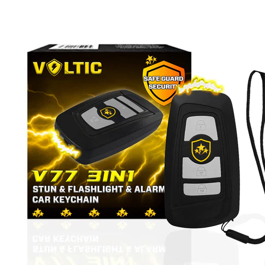 🛡  2025 Alert bezpieczeństwa ⚡️ VOLTIC V77 3 w 1 – paralizator, latarka i alarm samochodowy w breloku do kluczyków