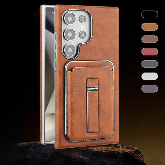 Samsung S23-S25 Oryginalne skórzane etui na telefon Magnetyczne etui na karty + Ukryta podstawka