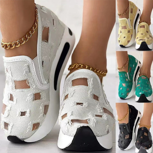 Sandały damskie z grubej siatki na płótnie