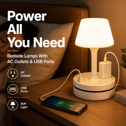 Lampka nocna z gniazdkami i USB – łączy oświetlenie i ładowanie, porządkuje stolik nocny. Na pobranie! 💡
