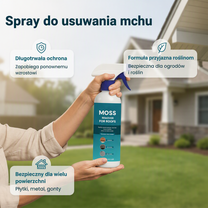 Czyszczenie dachu z mchu – wystarczy spryskać, bez mieszania i szorowania, szybka i łatwa aplikacja. Na pobranie! 💧