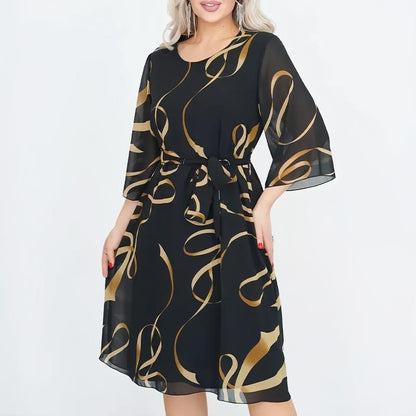 🌸2025🌸Elegancka luźna sukienka midi z marszczonymi rękawami