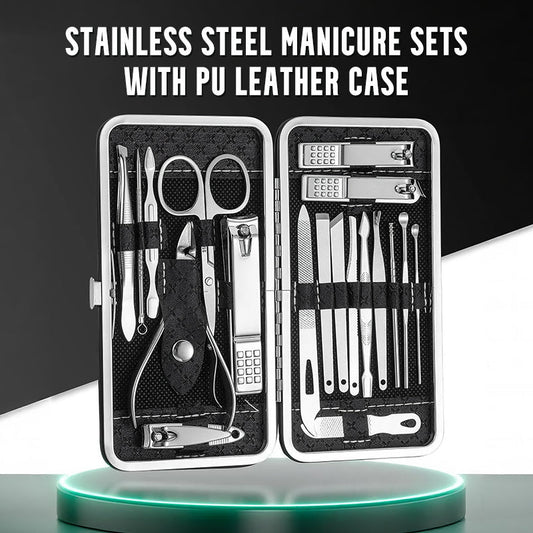 Zestawy do manicure ze stali nierdzewnej z etui z PU