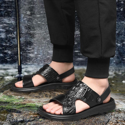 👞 Męskie Sandały ze Skóry Wołowej – Dziurkowane & Oddychające  🐮🌬️