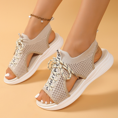 🌸Najpopularniejsze produkty｜👡Damska, przewiewna dzianinowa sandałka na obcasie z odkrytymi palcami – płatność przy odbiorze