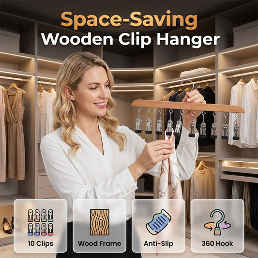🧥✨ Wieszak drewniany z wieloma haczykami – obrotowy o 360° – płatność przy odbiorze ✅