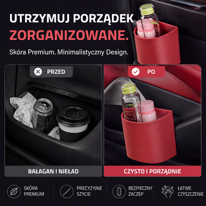 🚗 50% ZNIŻKI! Skórzany uchwyt na kubek do drzwi samochodu – szeroki otwór, łatwy dostęp do napojów i telefonu. Bezpieczne mocowanie na klips. Wykonany ze skóry PU, wytrzymały i stylowy. 🛡️✨