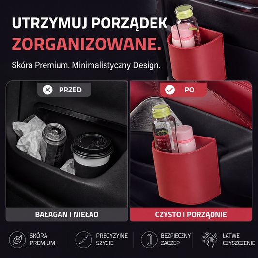 🚗 50% ZNIŻKI! Skórzany uchwyt na kubek do drzwi samochodu – szeroki otwór, łatwy dostęp do napojów i telefonu. Bezpieczne mocowanie na klips. Wykonany ze skóry PU, wytrzymały i stylowy. 🛡️✨