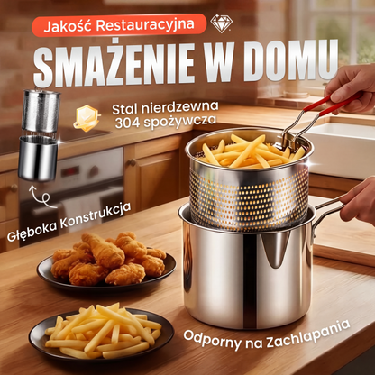 Wykonana z wysokiej jakości stali nierdzewnej 304 – smaż, przyrumieniaj, gotuj i duś na jednej patelni, oszczędzając czas i miejsce w kuchni – Wielofunkcyjna patelnia ze stali nierdzewnej – Na pobranie! 🍳