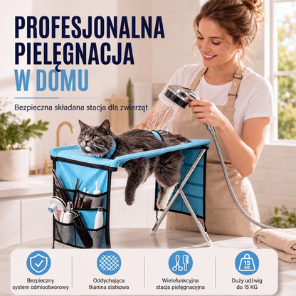CZY TO CIĘ PRZEJADUJE? Kąpiel i suszenie pupila kończy się mokrym bałaganem w całej łazience? – rozbieralny stół do pielęgnacji z podwyższoną konstrukcją – odkryj wygodną pielęgnację bez schylania się. Na pobranie! 🛁