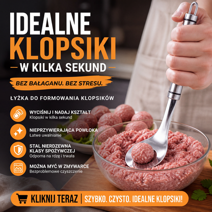 Formuj idealne klopsiki w kilka sekund – bez brudzenia rąk i przyklejania mięsa – Łyżka do formowania klopsików – Na pobranie! 🍖