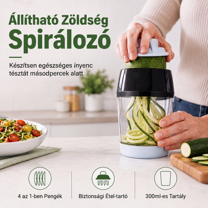 Wielofunkcyjny system 4 w 1 z ostrzami i wbudowanym pojemnikiem – twórz różnorodne warzywne makarony szybko i łatwo – Spirálizator do warzyw – Na pobranie! 🥕