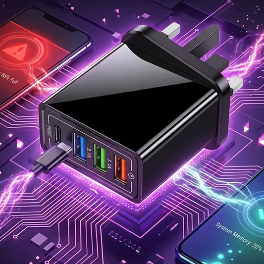 Ładuj nawet cztery urządzenia jednocześnie z jednego gniazdka – koniec z bałaganem i wieloma ładowarkami – Ładowarka USB 4-portowa – Na pobranie! 🔌