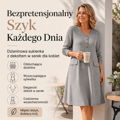 🌸 Sukienka z pionowymi pasami – Dzianinowa, dekolt w serek, kobieca 📦