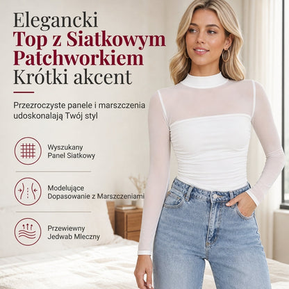 👚 Damska retro bluzka z koronki siatkowej – Z golfem, elegancka ✨