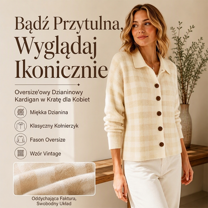 👚 Kobieta sweter dzianinowy w kratę – Z guzikami, ciepły, stylowy ✨