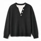 👚 Sweter z okrągłym dekoltem – Dzianinowy, guziki, duetowy krój ⚡