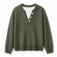 👚 Sweter z okrągłym dekoltem – Dzianinowy, guziki, duetowy krój ⚡