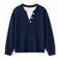 👚 Sweter z okrągłym dekoltem – Dzianinowy, guziki, duetowy krój ⚡