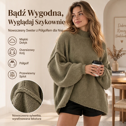 👚 Sweter damski dzianinowy z golfem – Luźny krój, ciepły i stylowy ✨