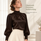 Elegante satijnen blouse in Franse stijl met staand boord en lange luchter mouwen voor herfst- en winterlagen
