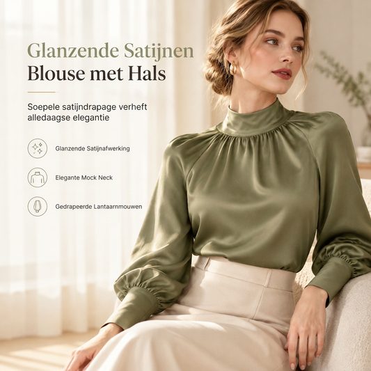 Elegante satijnen blouse in Franse stijl met staand boord en lange luchter mouwen voor herfst- en winterlagen