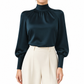 Elegante satijnen blouse in Franse stijl met staand boord en lange luchter mouwen voor herfst- en winterlagen