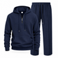 🔥Gratis verzending✈️Casual tweedelige trainingsset voor heren van wafelstructuur: hoodie met halve rits en broek met rechte pijpen