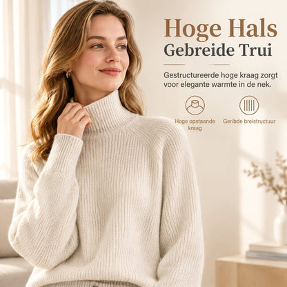 Dames effen gebreide pullover met hoge hals