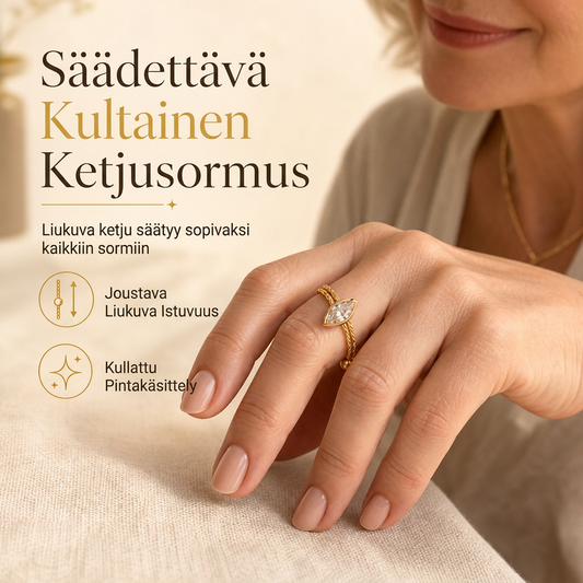 💍Säädettävä kultavyöhykkeinen Marquis-sirohelmi, jossa on pehmeä ketjusormus naisille, yksinkertainen vetoketjun etusormus