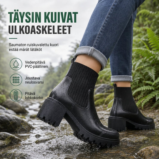Naisten rentot alhaisen korkokengän saappaat, neliökärkinen paksukorkkinen sukka- nilkkurit