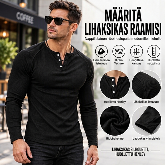 Miesten vapaa-ajan slim fit -neulepintainen Henley T-paita